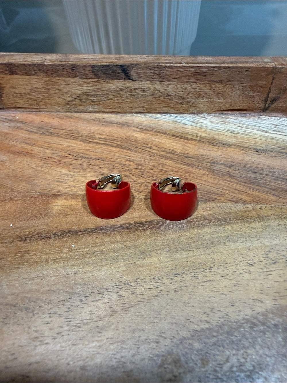 Vintage Red Clip-On Hoop Earrings - Women Jewelry - Picture 2 of 5